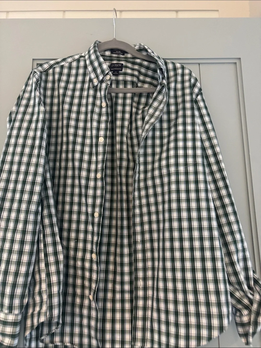 J. Crew Green and White Check Button-Down Shirt